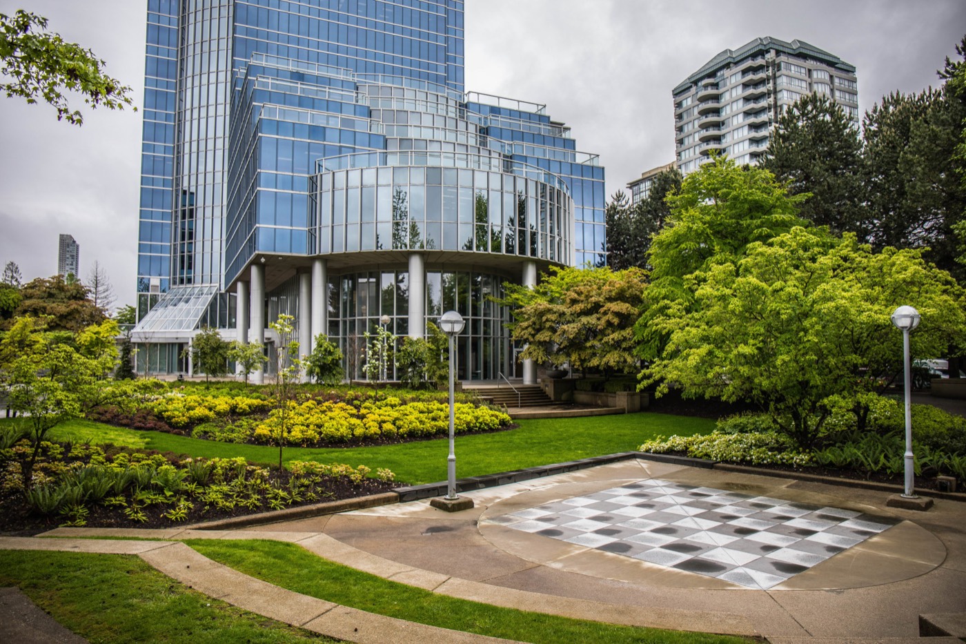Podium level and water feature